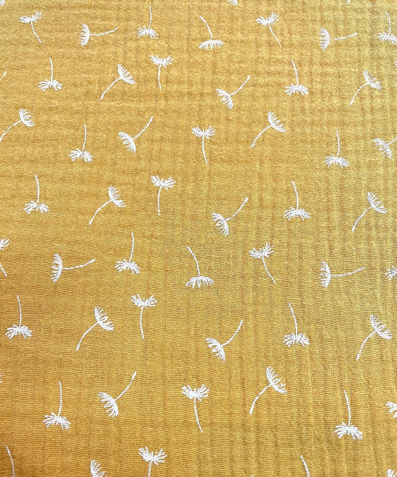 Musselin senf mit Pusteblumen Musselin senf mit Pusteblumen